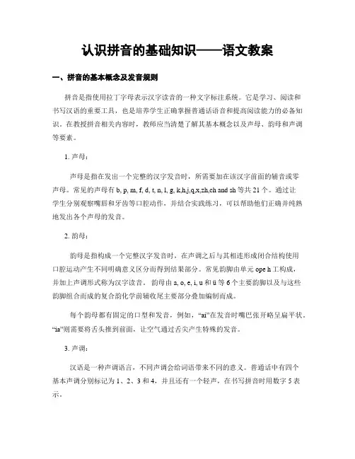 认识拼音的基础知识——语文教案