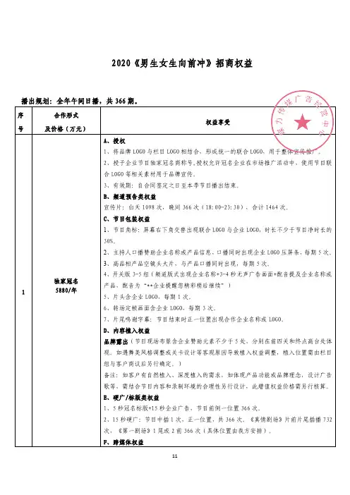 《男生女生向前冲》2020年广告招商权益—媒力·传媒