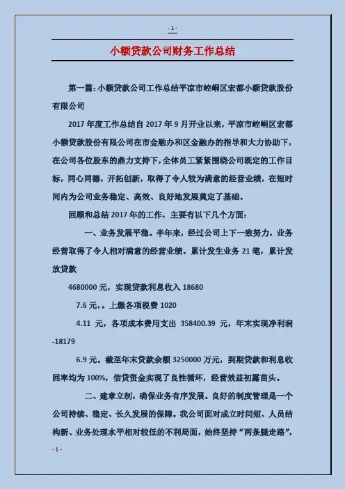 小额贷款公司财务工作总结