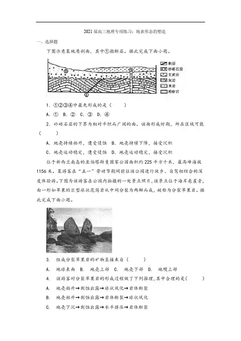 2021届高三地理专项练习：地表形态的塑造