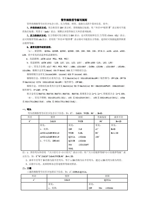 管件规格型号编写规则