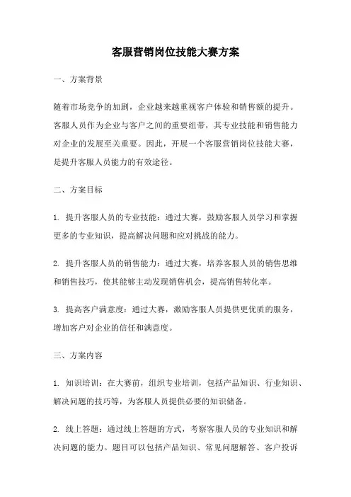 客服营销岗位技能大赛方案