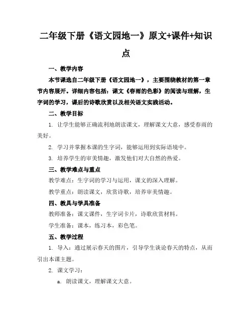 二年级下册《语文园地一》原文+课件+知识点