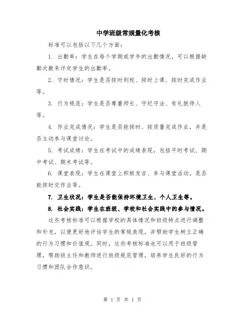 中学班级常规量化考核