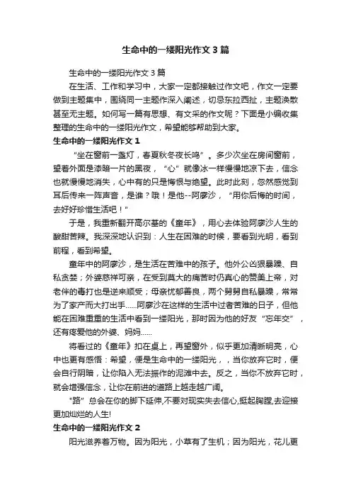 生命中的一缕阳光作文3篇