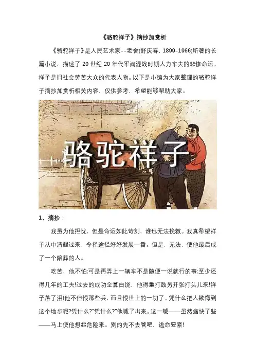 《骆驼祥子》好句子摘抄并批注