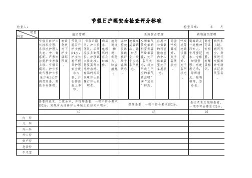 节假日护理安全检查表