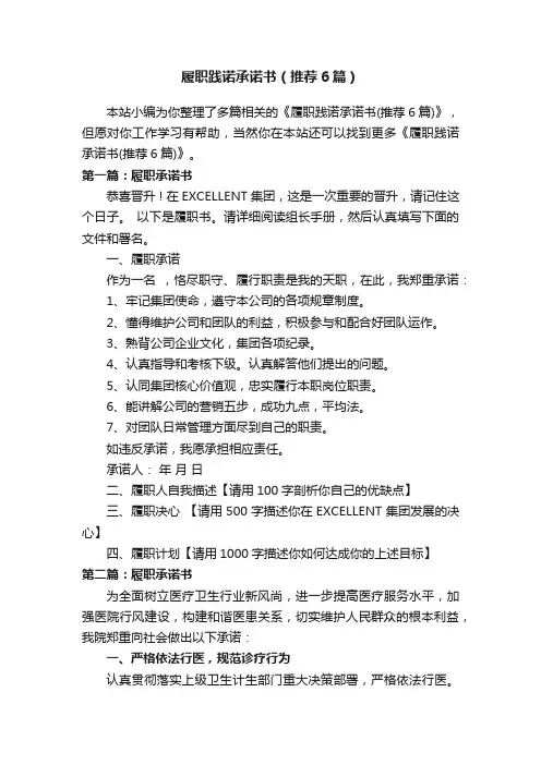 履职践诺承诺书（推荐6篇）