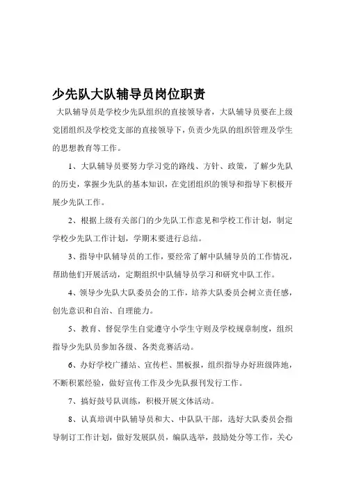 少先队大队辅导员岗位职责