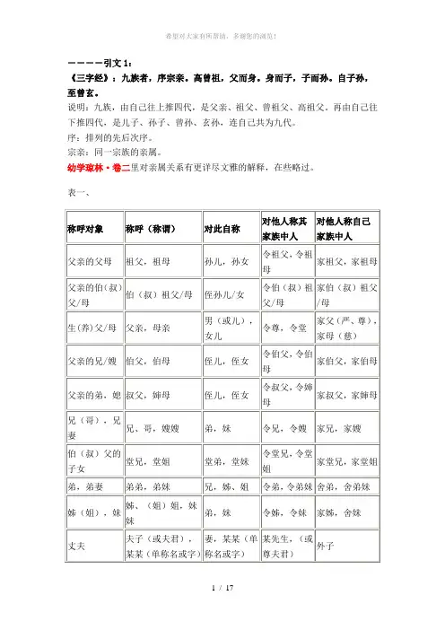家族关系称呼