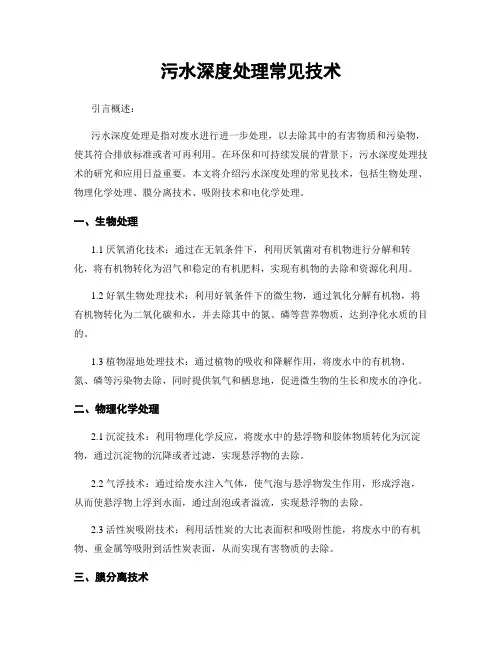 污水深度处理常见技术