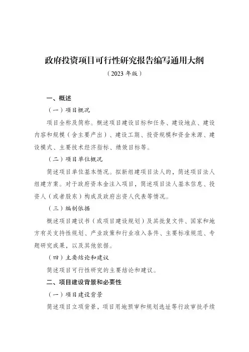 政府投资项目可行性研究报告编写通用大纲(2023年版)