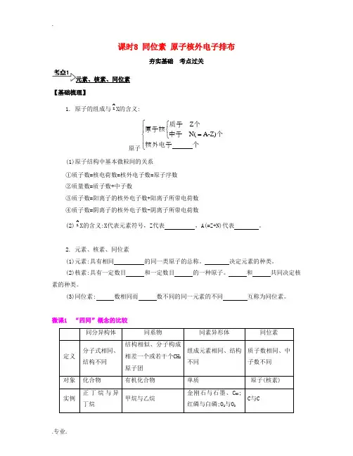 高考化学一轮复习 课时8 同位素 原子核外电子排布考点过关-人教版高三全册化学试题