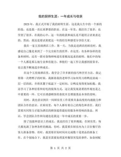 我的厨师生涯：一年成长与收获
