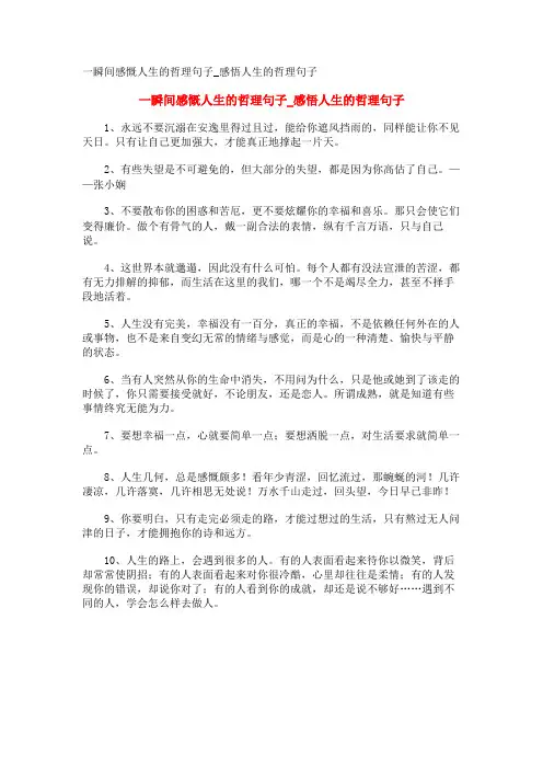 一瞬间感慨人生的哲理句子_感悟人生的哲理句子