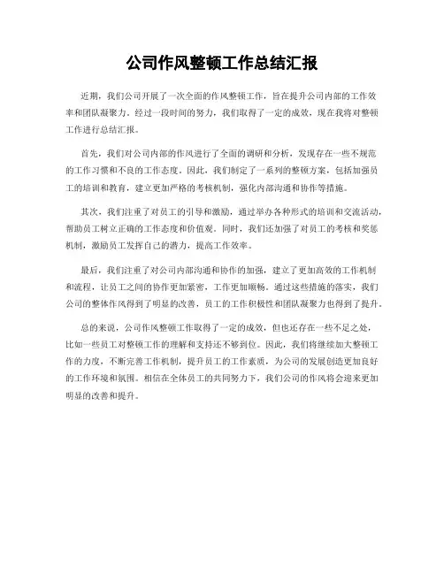 公司作风整顿工作总结汇报