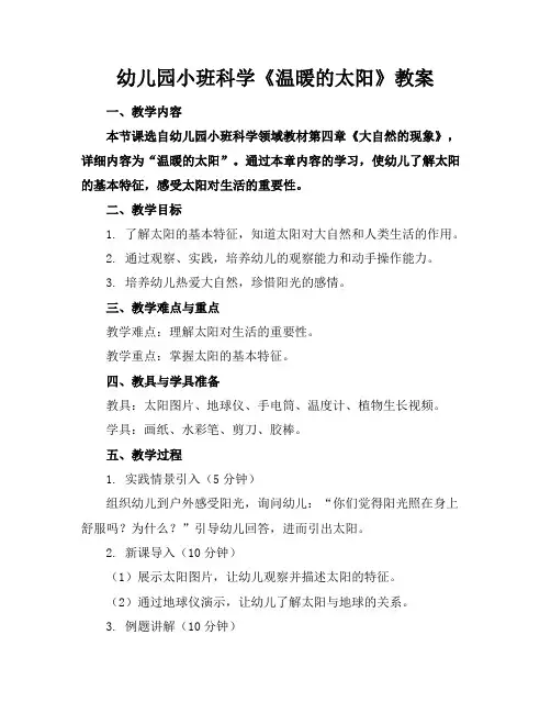 幼儿园小班科学《温暖的太阳》教案