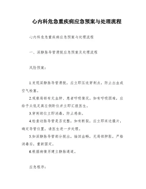 心内科危急重疾病应急预案与处理流程