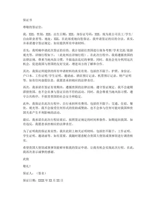 办签证保证书