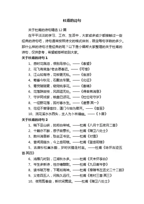 关于杜甫的诗句精选12篇