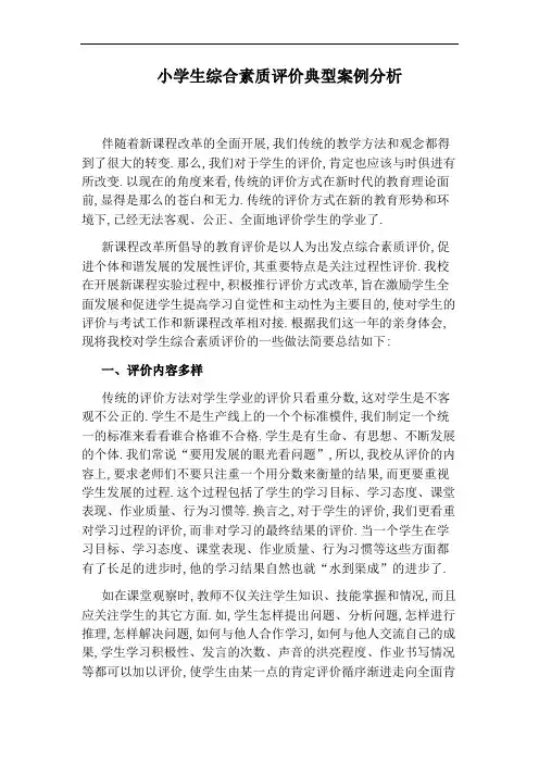 小学生综合素质评价典型案例分析