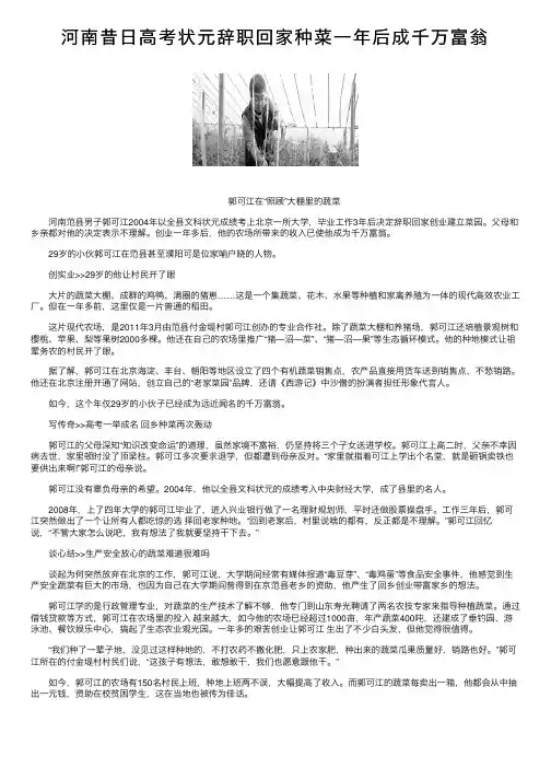 河南昔日高考状元辞职回家种菜一年后成千万富翁