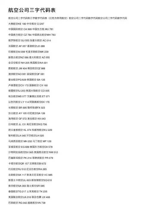 航空公司三字代码表
