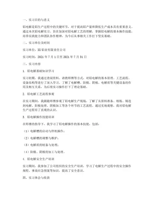 铝电解实习报告
