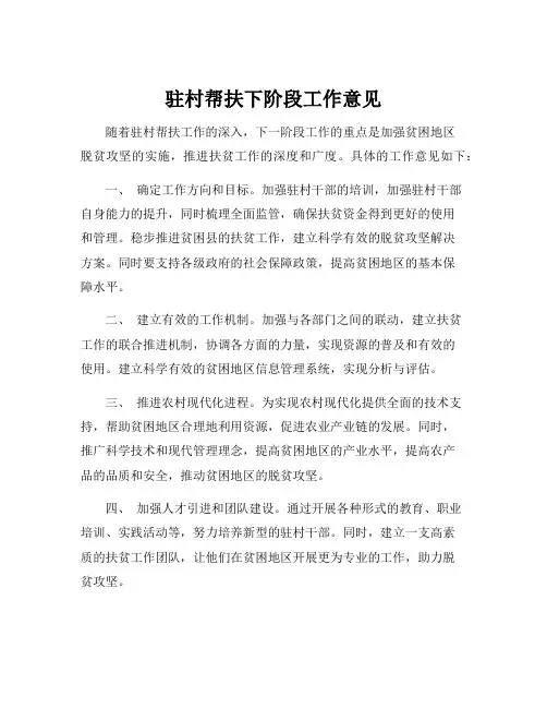 驻村帮扶下阶段工作意见