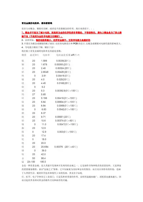 常见金属电阻率