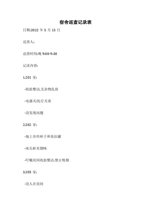 宿舍巡查记录表
