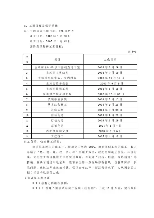 5、工期目标及保证措施