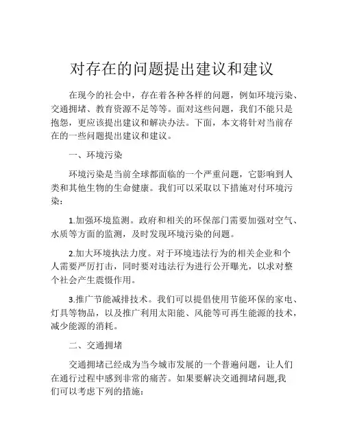 对存在的问题提出建议和建议