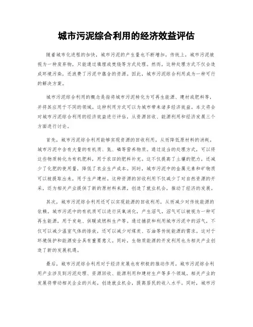 城市污泥综合利用的经济效益评估
