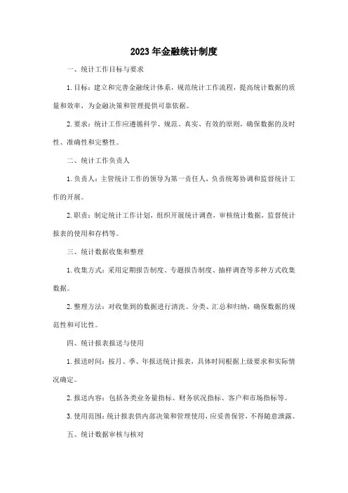 2023年金融统计制度