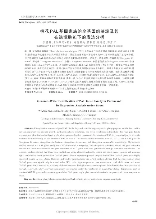 棉花PAL_基因家族的全基因组鉴定及其在逆境胁迫下的表达分析