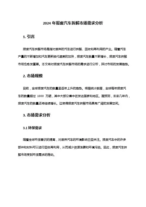 2024年报废汽车拆解市场需求分析
