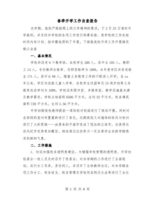 春季开学工作自查报告(2篇)
