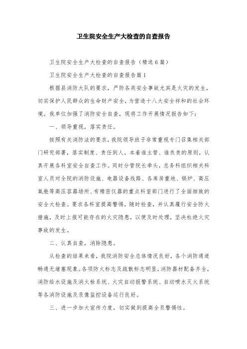卫生院安全生产大检查的自查报告