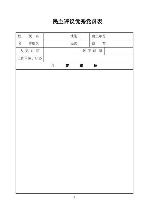 民主评议优秀党员表