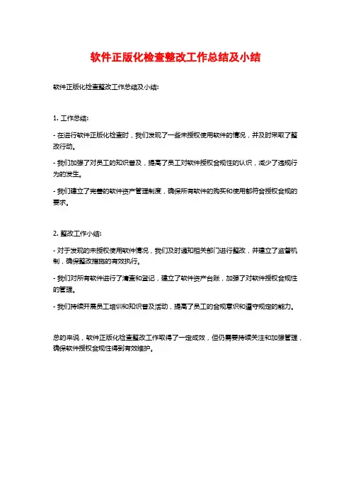 软件正版化检查整改工作总结及小结