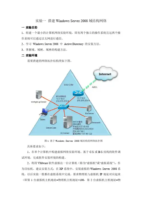 01实验一 搭建Windows Server 2008域结构网络
