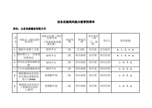 设备设施类风险分级管控清单