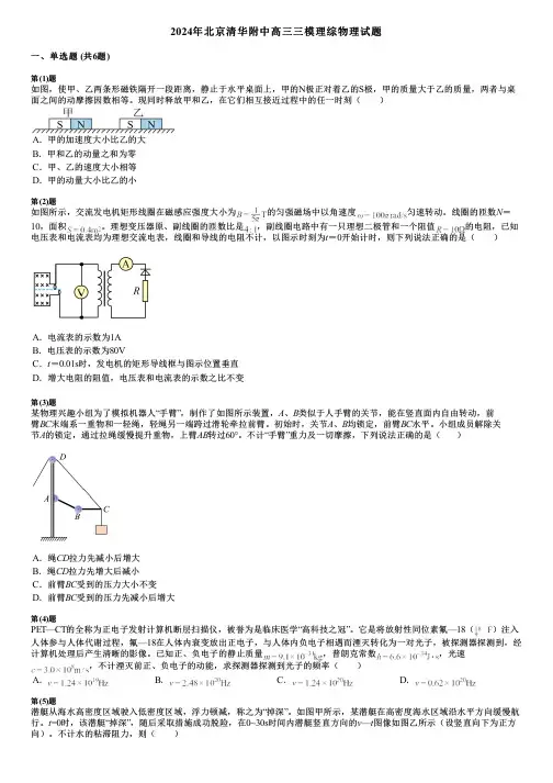 2024年北京清华附中高三三模理综物理试题