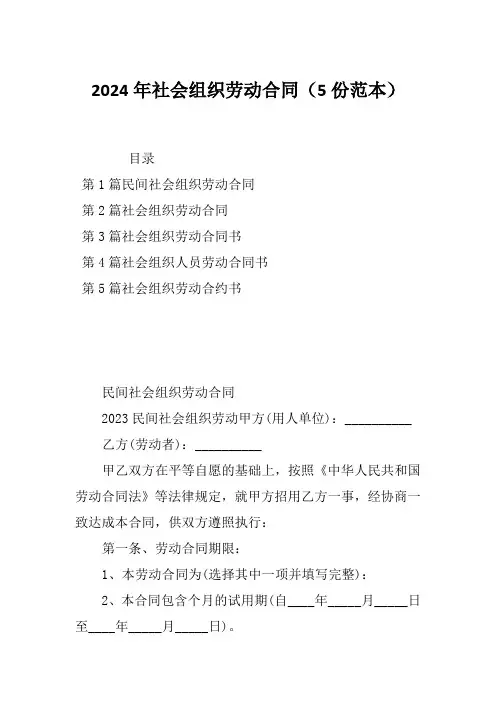 2024年社会组织劳动合同(5份范本)