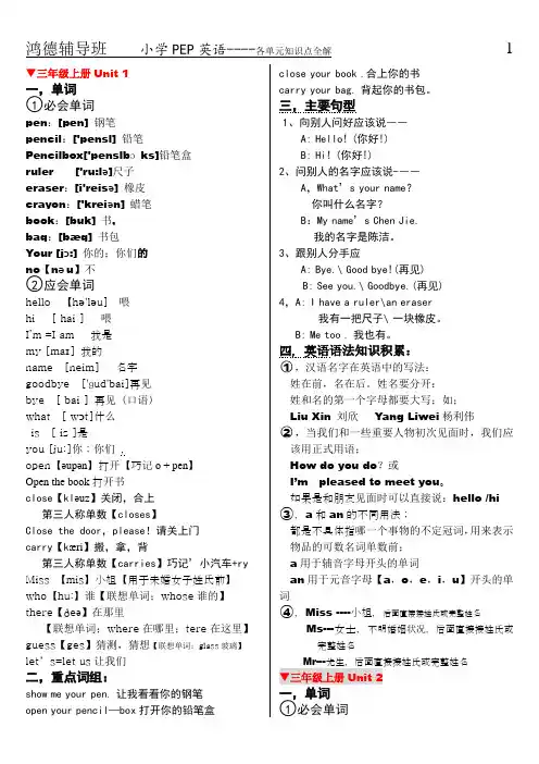 (完整版)人教版PEP小学英语单词表(带音标)