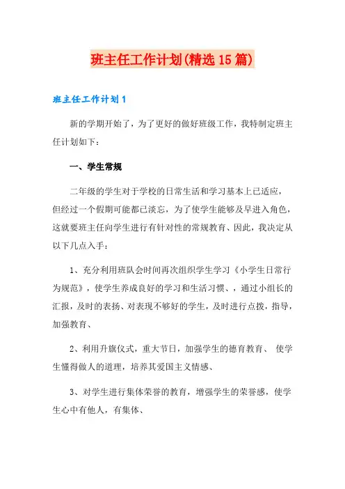 班主任工作计划(精选15篇)