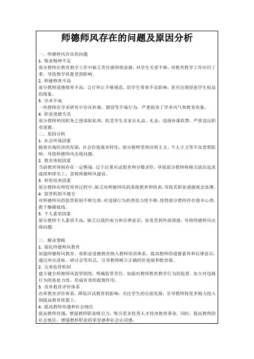 师德师风存在的问题及原因分析
