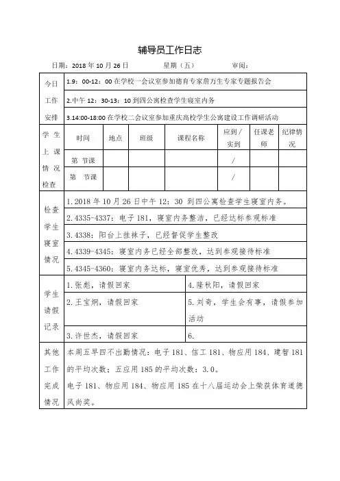 大学辅导员工作日志