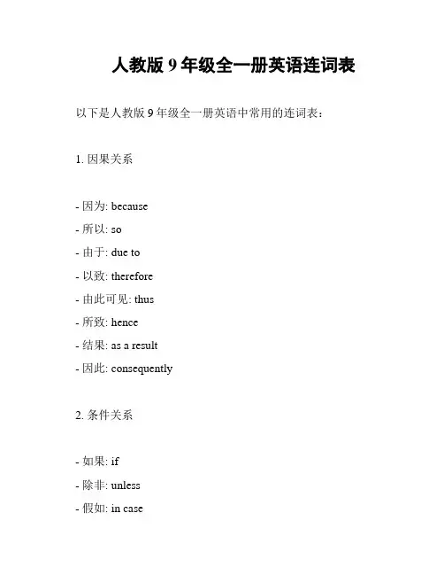 人教版9年级全一册英语连词表